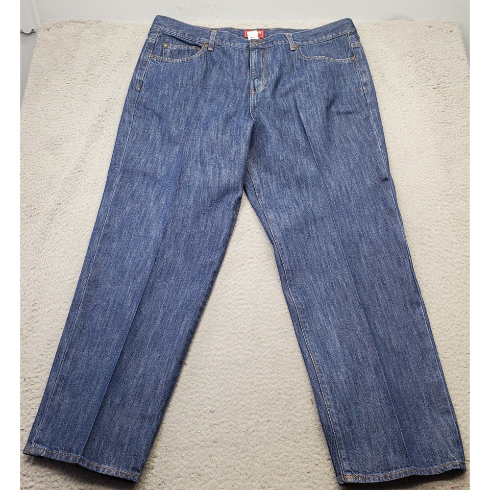 Chaps Jeans Mens 42x30 Blue Denim Straight Fit Medium Wash Flat Front Stretch